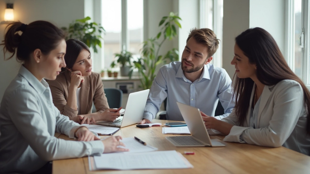 Группа людей вместе работают над проектом за столом в современном офисе