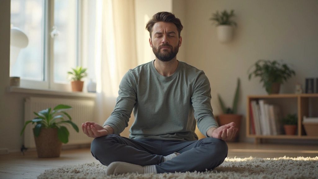 Человек в спокойной позе медитации в светлом пространстве