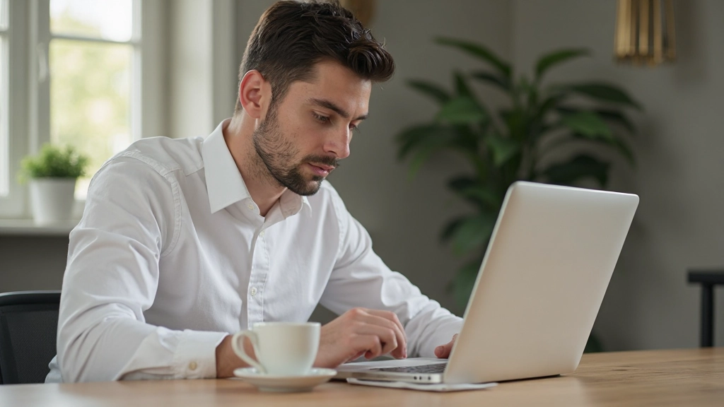 Человек работает за письменным столом с плановой тетрадью и кофе