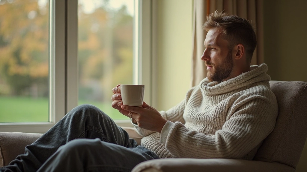 Фотография человека, расслабляющегося с напитком у окна с видом на природу