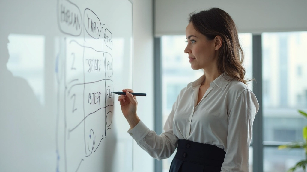 Человек, разбивающий большую задачу на маленькие части на доске