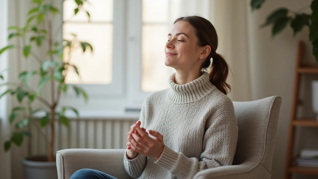 Профессиональная фотография женщины, практикующей дыхательные упражнения в спокойной обстановке